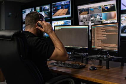 ARC responder from Pure Monitoring talking to client on the headset